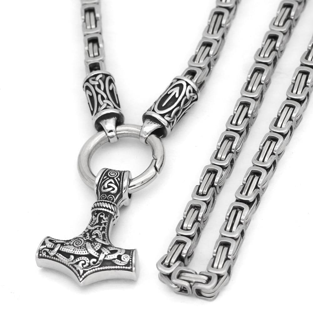 Pendant Necklaces 70cm Viking Mjolnir Teiwaz Stainless Steel King Chain Ancient Treasures Ancientreasures Viking Odin Thor Mjolnir Celtic Ancient Egypt Norse Norse Mythology