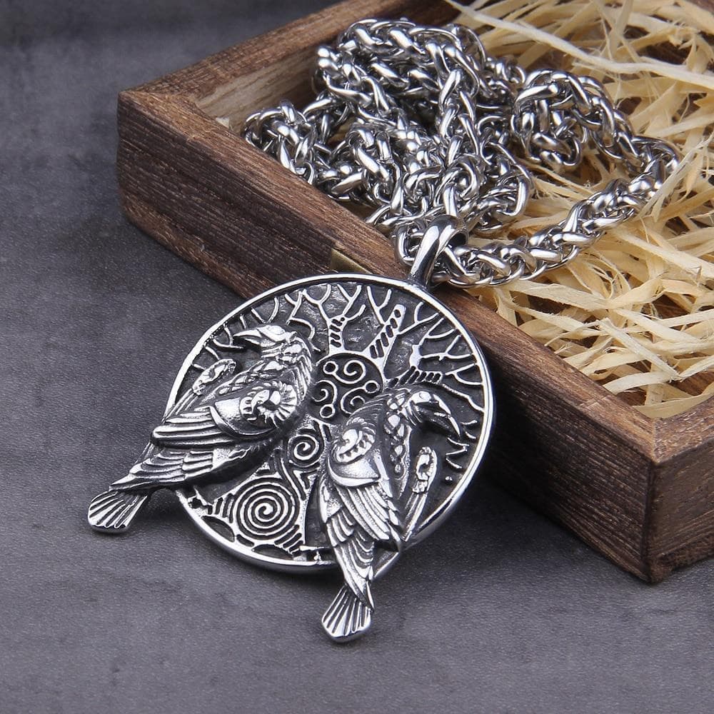 Pendant Necklaces 70cm Viking Ravens & Tree of Life Stainless Steel Necklace Ancient Treasures Ancientreasures Viking Odin Thor Mjolnir Celtic Ancient Egypt Norse Norse Mythology