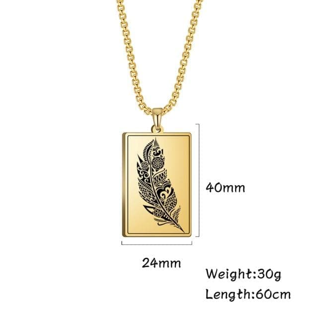 Pendant Necklaces Box Chain Gold My Shape Feather Plumage Print Pendant Necklace for Men Women Stainless Steel Necklace Fashion Jewelry Link Chain Birthday Gift|Pendant Necklaces| Ancient Treasures Ancientreasures Viking Odin Thor Mjolnir Celtic Ancient Egypt Norse Norse Mythology