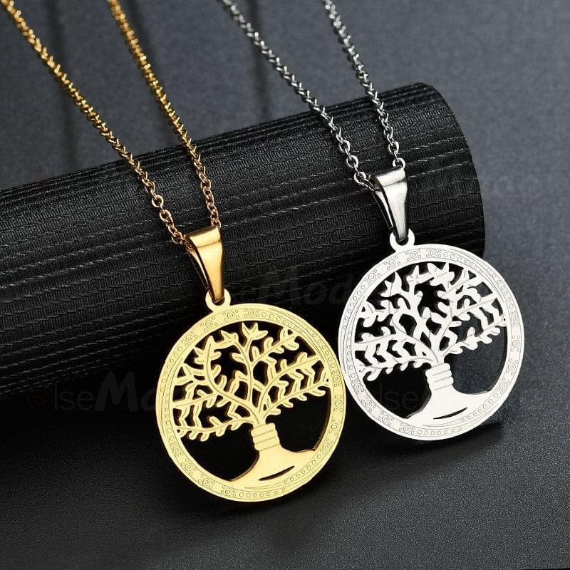 Pendant Necklaces ELSEMODE Gold Hollow Tree of Life Round Necklace 316L Stainless Steel Chain Necklace for Women Girls Fashion Gifts Charm Bijoux|Pendant Necklaces| Ancient Treasures Ancientreasures Viking Odin Thor Mjolnir Celtic Ancient Egypt Norse Norse Mythology