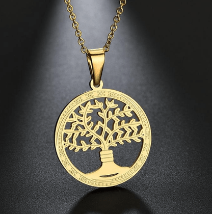 Pendant Necklaces ELSEMODE Gold Hollow Tree of Life Round Necklace 316L Stainless Steel Chain Necklace for Women Girls Fashion Gifts Charm Bijoux|Pendant Necklaces| Ancient Treasures Ancientreasures Viking Odin Thor Mjolnir Celtic Ancient Egypt Norse Norse Mythology