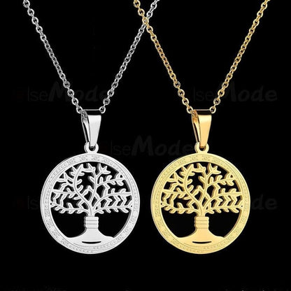 Pendant Necklaces ELSEMODE Gold Hollow Tree of Life Round Necklace 316L Stainless Steel Chain Necklace for Women Girls Fashion Gifts Charm Bijoux|Pendant Necklaces| Ancient Treasures Ancientreasures Viking Odin Thor Mjolnir Celtic Ancient Egypt Norse Norse Mythology