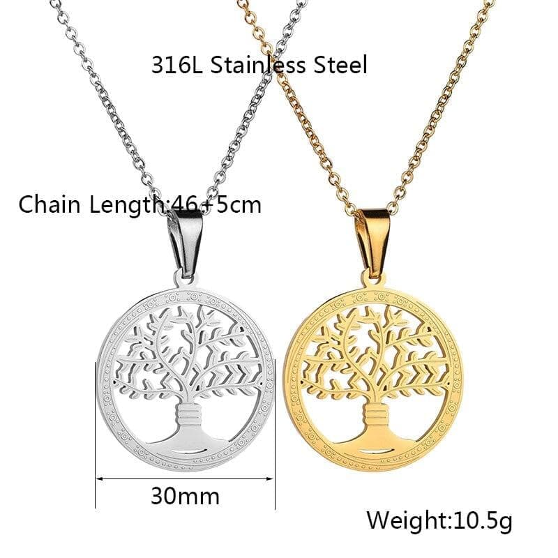 Pendant Necklaces ELSEMODE Gold Hollow Tree of Life Round Necklace 316L Stainless Steel Chain Necklace for Women Girls Fashion Gifts Charm Bijoux|Pendant Necklaces| Ancient Treasures Ancientreasures Viking Odin Thor Mjolnir Celtic Ancient Egypt Norse Norse Mythology