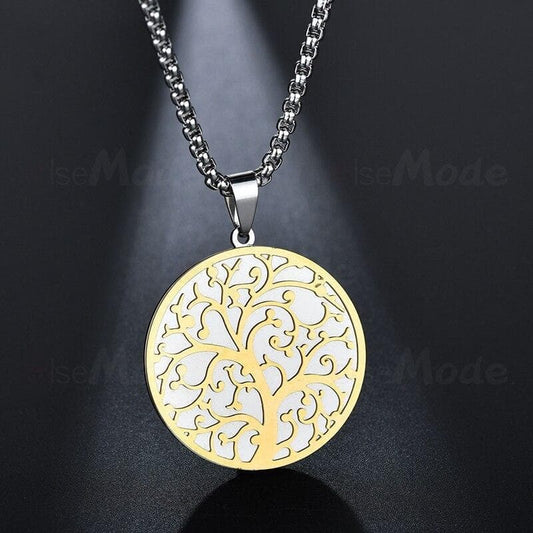Pendant Necklaces ELSEMODE Vintage Silver Color Stainless Steel Tree of Life Round Pendant Necklaces for Women Coin Necklace Engagement Jewelry|Pendant Necklaces| Ancient Treasures Ancientreasures Viking Odin Thor Mjolnir Celtic Ancient Egypt Norse Norse Mythology