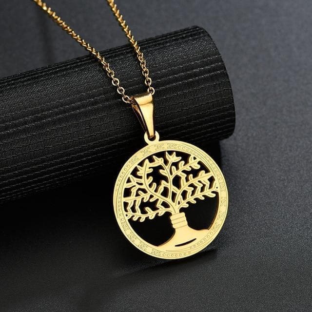 Pendant Necklaces Gold ELSEMODE Gold Hollow Tree of Life Round Necklace 316L Stainless Steel Chain Necklace for Women Girls Fashion Gifts Charm Bijoux|Pendant Necklaces| Ancient Treasures Ancientreasures Viking Odin Thor Mjolnir Celtic Ancient Egypt Norse Norse Mythology