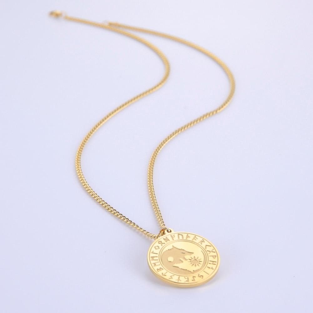 Pendant Necklaces Gold Plated 316L Stainless Nordic Runes Viking Wolf Fenrir Pendant Necklace for Men Norse Wolves Engraved Amulet Chains Jewelry|Pendant Necklaces| Ancient Treasures Ancientreasures Viking Odin Thor Mjolnir Celtic Ancient Egypt Norse Norse Mythology