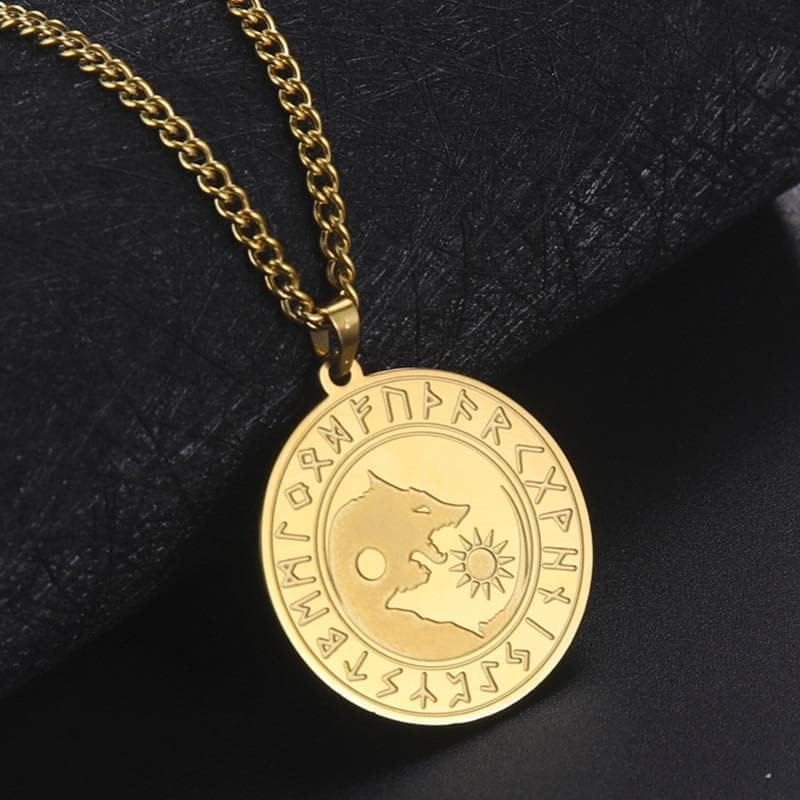 Pendant Necklaces Gold Plated 316L Stainless Nordic Runes Viking Wolf Fenrir Pendant Necklace for Men Norse Wolves Engraved Amulet Chains Jewelry|Pendant Necklaces| Ancient Treasures Ancientreasures Viking Odin Thor Mjolnir Celtic Ancient Egypt Norse Norse Mythology