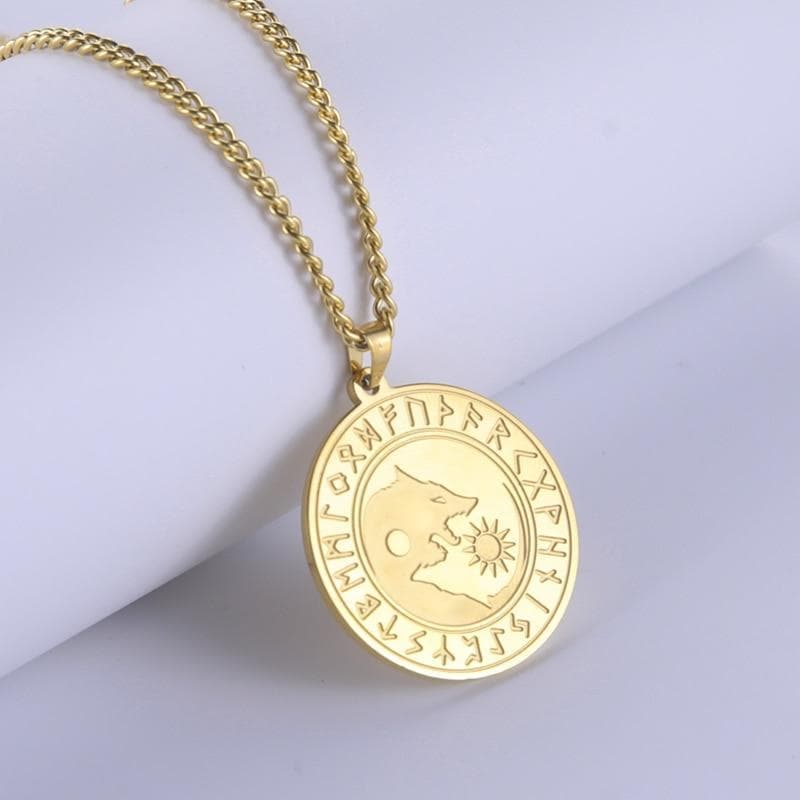 Pendant Necklaces Gold Plated 316L Stainless Nordic Runes Viking Wolf Fenrir Pendant Necklace for Men Norse Wolves Engraved Amulet Chains Jewelry|Pendant Necklaces| Ancient Treasures Ancientreasures Viking Odin Thor Mjolnir Celtic Ancient Egypt Norse Norse Mythology
