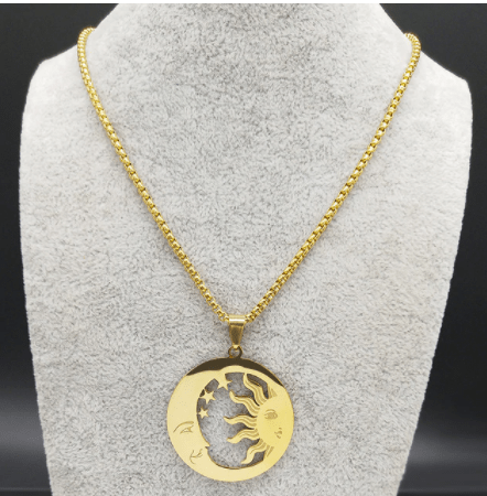 Pendant Necklaces Gold Wiccan Crescent Moon Sun Stainless Steel Necklace Ancient Treasures Ancientreasures Viking Odin Thor Mjolnir Celtic Ancient Egypt Norse Norse Mythology