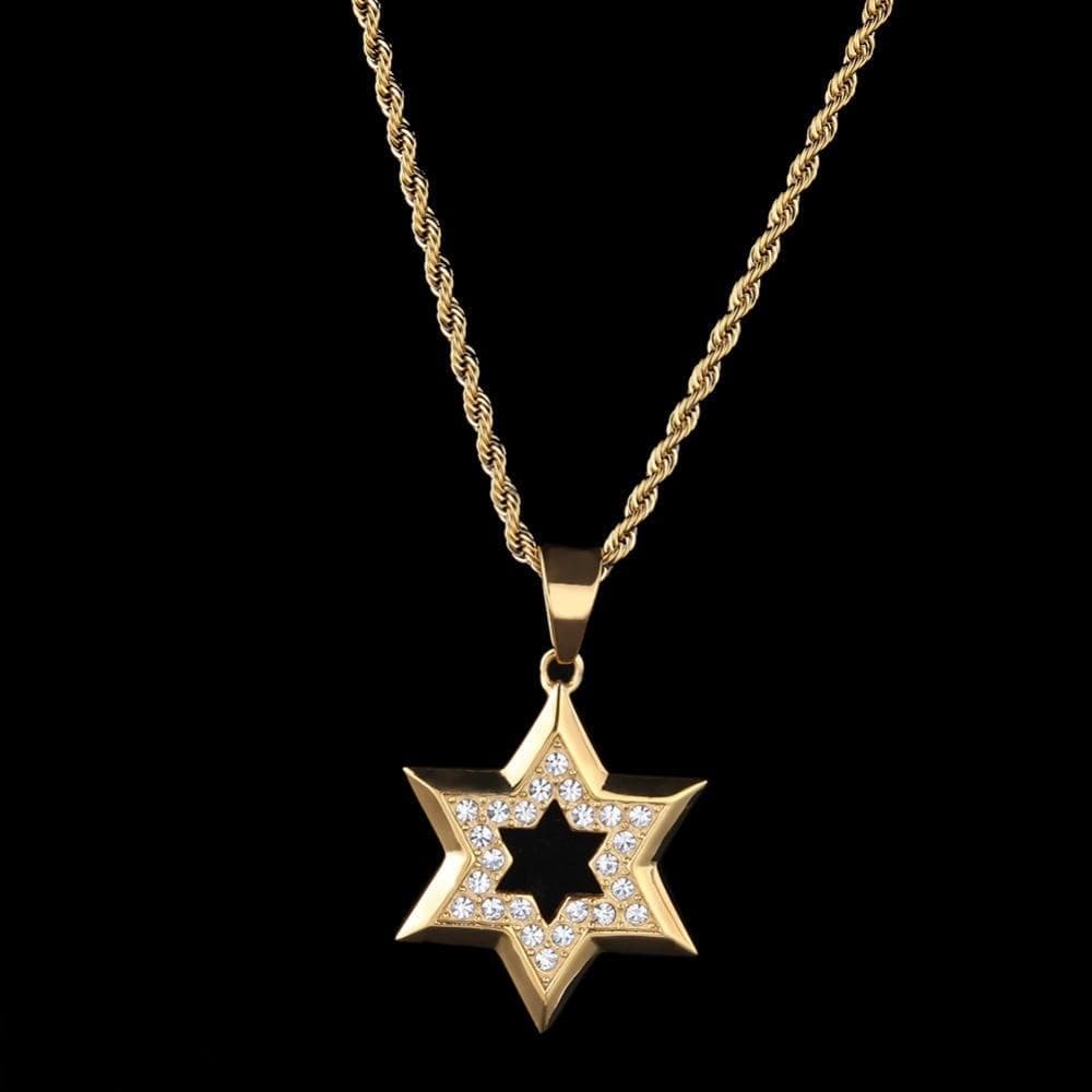 Pendant Necklaces Hip Hop Bling Iced Out Rhinestone Gold Stainless Steel Jewish Star of David Hexagram Pendant Necklace for Men Rapper Jewelry|Pendant Necklaces| Ancient Treasures Ancientreasures Viking Odin Thor Mjolnir Celtic Ancient Egypt Norse Norse Mythology