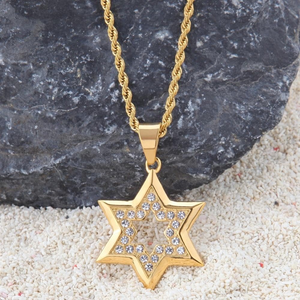 Pendant Necklaces Hip Hop Bling Iced Out Rhinestone Gold Stainless Steel Jewish Star of David Hexagram Pendant Necklace for Men Rapper Jewelry|Pendant Necklaces| Ancient Treasures Ancientreasures Viking Odin Thor Mjolnir Celtic Ancient Egypt Norse Norse Mythology