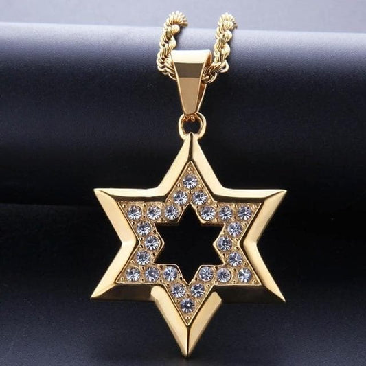 Pendant Necklaces Hip Hop Bling Iced Out Rhinestone Gold Stainless Steel Jewish Star of David Hexagram Pendant Necklace for Men Rapper Jewelry|Pendant Necklaces| Ancient Treasures Ancientreasures Viking Odin Thor Mjolnir Celtic Ancient Egypt Norse Norse Mythology