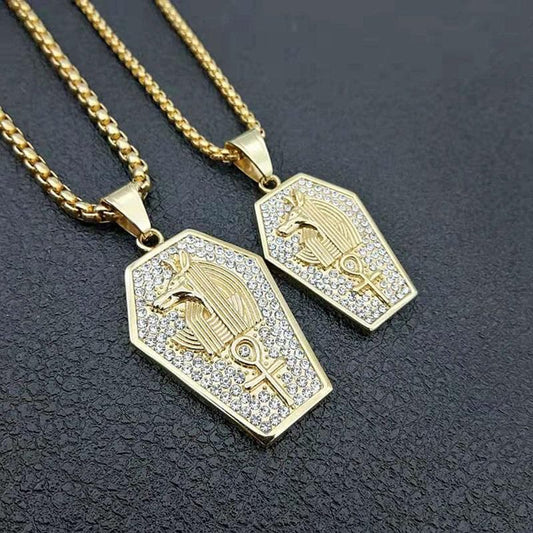 Pendant Necklaces Hip Hop Full Rhinestone Bling Iced Out Gold Color Stainless Steel Egypt Ankh Cross Anubis Pendants Necklace for Men Jewelry|Pendant Necklaces| Ancient Treasures Ancientreasures Viking Odin Thor Mjolnir Celtic Ancient Egypt Norse Norse Mythology