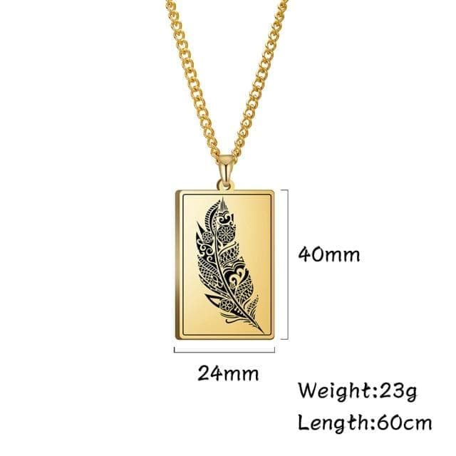 Pendant Necklaces Link Chain Gold My Shape Feather Plumage Print Pendant Necklace for Men Women Stainless Steel Necklace Fashion Jewelry Link Chain Birthday Gift|Pendant Necklaces| Ancient Treasures Ancientreasures Viking Odin Thor Mjolnir Celtic Ancient Egypt Norse Norse Mythology