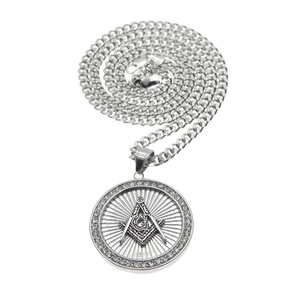 Pendant Necklaces Men Stainless Steel Round Masonic Pendant Charm Iced Out Rhinestone Freemason Hip hop Necklace gifts fashion Jewelry|Pendant Necklaces| Ancient Treasures Ancientreasures Viking Odin Thor Mjolnir Celtic Ancient Egypt Norse Norse Mythology