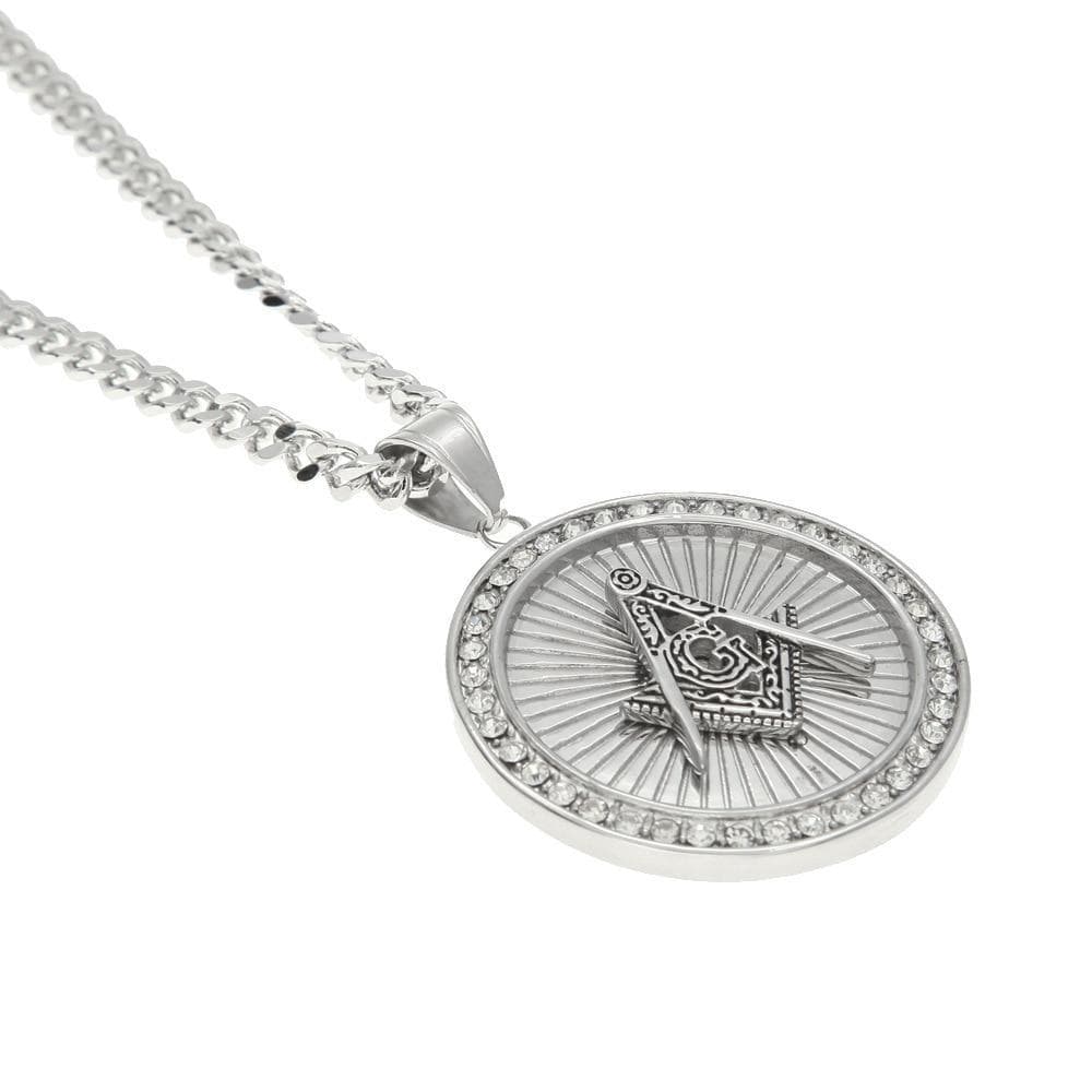 Pendant Necklaces Men Stainless Steel Round Masonic Pendant Charm Iced Out Rhinestone Freemason Hip hop Necklace gifts fashion Jewelry|Pendant Necklaces| Ancient Treasures Ancientreasures Viking Odin Thor Mjolnir Celtic Ancient Egypt Norse Norse Mythology