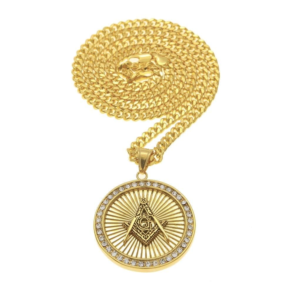 Pendant Necklaces Men Stainless Steel Round Masonic Pendant Charm Iced Out Rhinestone Freemason Hip hop Necklace gifts fashion Jewelry|Pendant Necklaces| Ancient Treasures Ancientreasures Viking Odin Thor Mjolnir Celtic Ancient Egypt Norse Norse Mythology