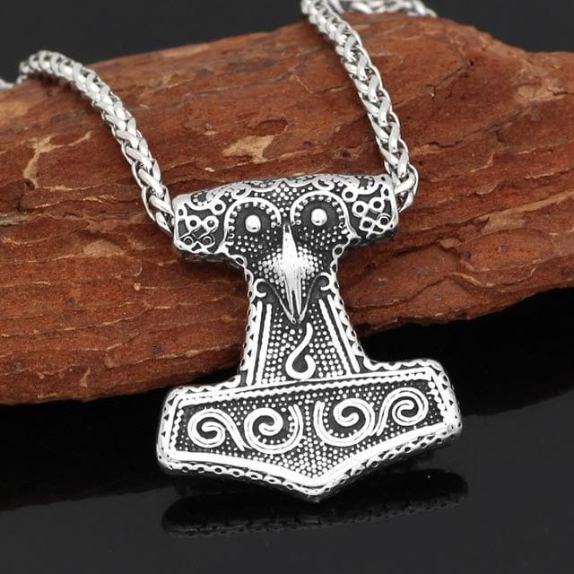 Vikings Thor Hammer Raven Knot Amulet Necklace