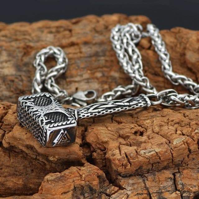 Pendant Necklaces Metal-chain Viking Mjolnir Yggdrasil Stainless Steel Pendant & Necklace Ancient Treasures Ancientreasures Viking Odin Thor Mjolnir Celtic Ancient Egypt Norse Norse Mythology