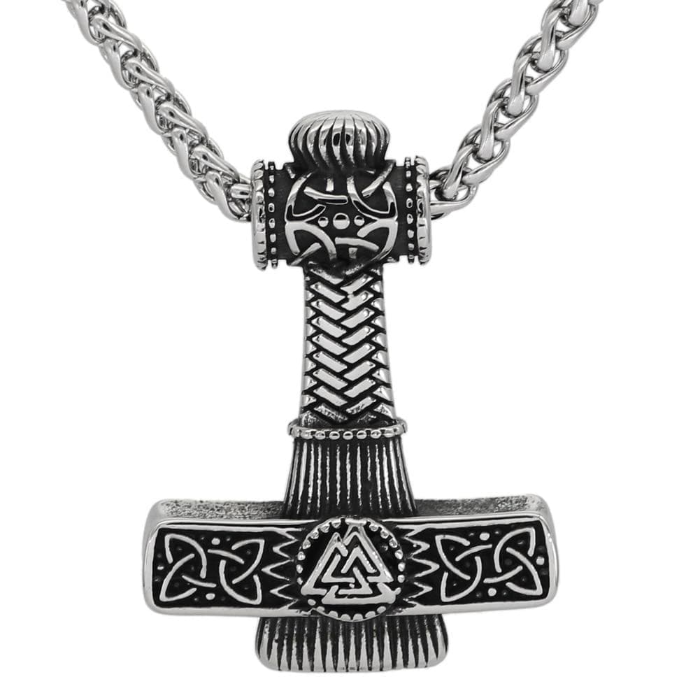 Pendant Necklaces Metal-chain Viking Valknut Mjolner Stainless Steel Necklace Ancient Treasures Ancientreasures Viking Odin Thor Mjolnir Celtic Ancient Egypt Norse Norse Mythology