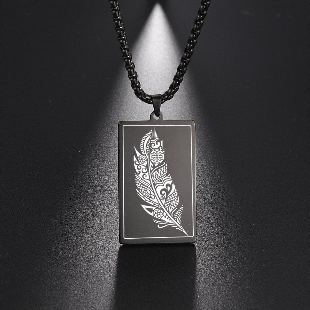 Pendant Necklaces My Shape Feather Plumage Print Pendant Necklace for Men Women Stainless Steel Necklace Fashion Jewelry Link Chain Birthday Gift|Pendant Necklaces| Ancient Treasures Ancientreasures Viking Odin Thor Mjolnir Celtic Ancient Egypt Norse Norse Mythology