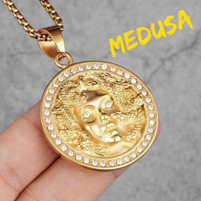 Pendant Necklaces N501-Gold / 70cm Mythology Snake Hair Medusa Banshee Stainless Steel Men Necklaces Pendants Chain for Boy Male Jewelry Creativity Gift Wholesale|Pendant Necklaces| Ancient Treasures Ancientreasures Viking Odin Thor Mjolnir Celtic Ancient Egypt Norse Norse Mythology