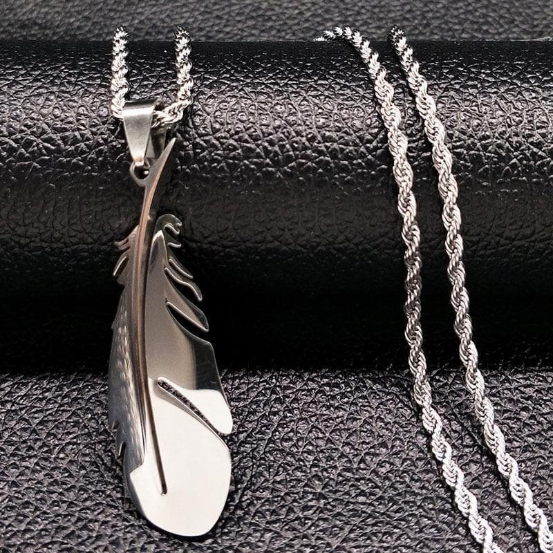 Pendant Necklaces Native American Feather Solid Stainless Steel Necklace Ancient Treasures Ancientreasures Viking Odin Thor Mjolnir Celtic Ancient Egypt Norse Norse Mythology