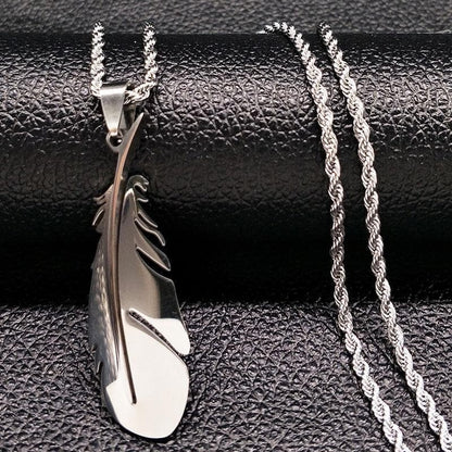 Pendant Necklaces Native American Feather Solid Stainless Steel Necklace Ancient Treasures Ancientreasures Viking Odin Thor Mjolnir Celtic Ancient Egypt Norse Norse Mythology