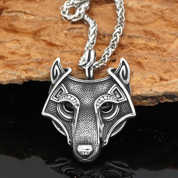 Viking Stainless Steel Wolf Head Necklace - Ancient Treasures