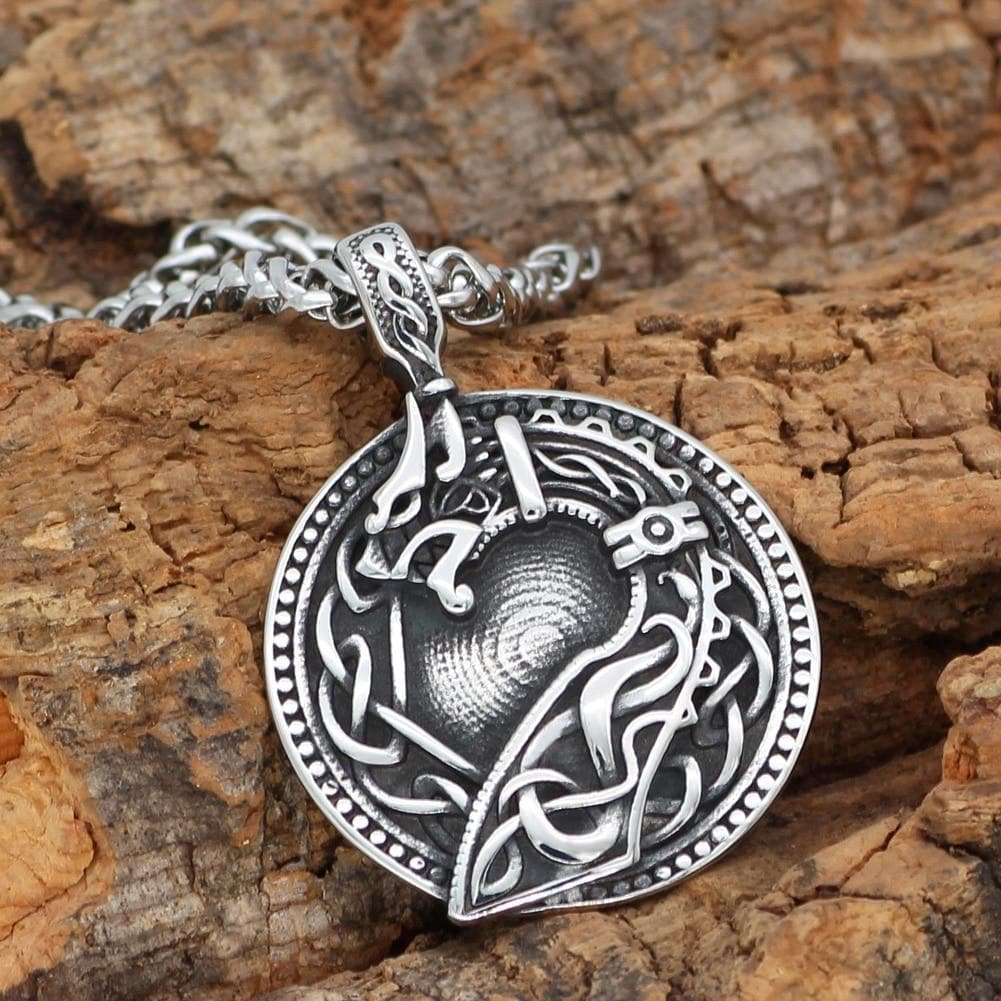 Pendant Necklaces Nordic Viking amulet drgon dreki Jormungand Knot pendant necklace stainless steel with valknut rune gift bag