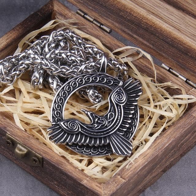 Pendant Necklaces Silver / 70cm Viking Ravens Huginn & Muninn Stainless Steel Necklace Ancient Treasures Ancientreasures Viking Odin Thor Mjolnir Celtic Ancient Egypt Norse Norse Mythology