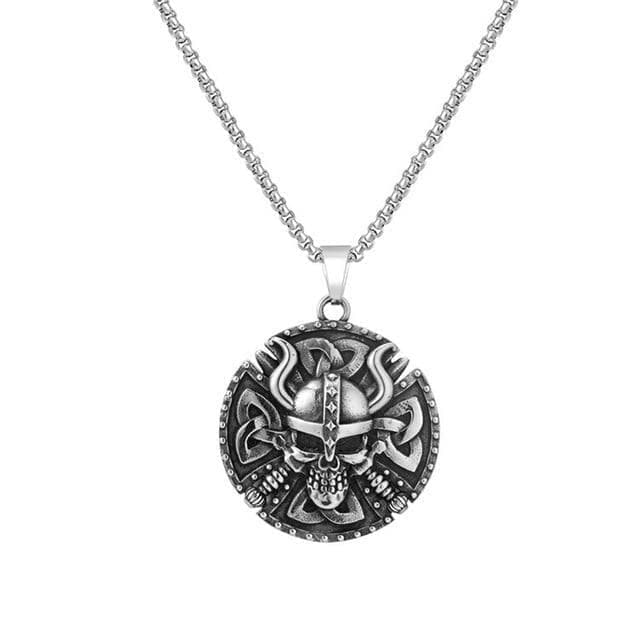 Pendant Necklaces Silver Stainless Steel Vintage Viking Skull Round Tag Pendant Necklace Pirate Jewelry Best Gift For Him|Pendant Necklaces| Ancient Treasures Ancientreasures Viking Odin Thor Mjolnir Celtic Ancient Egypt Norse Norse Mythology