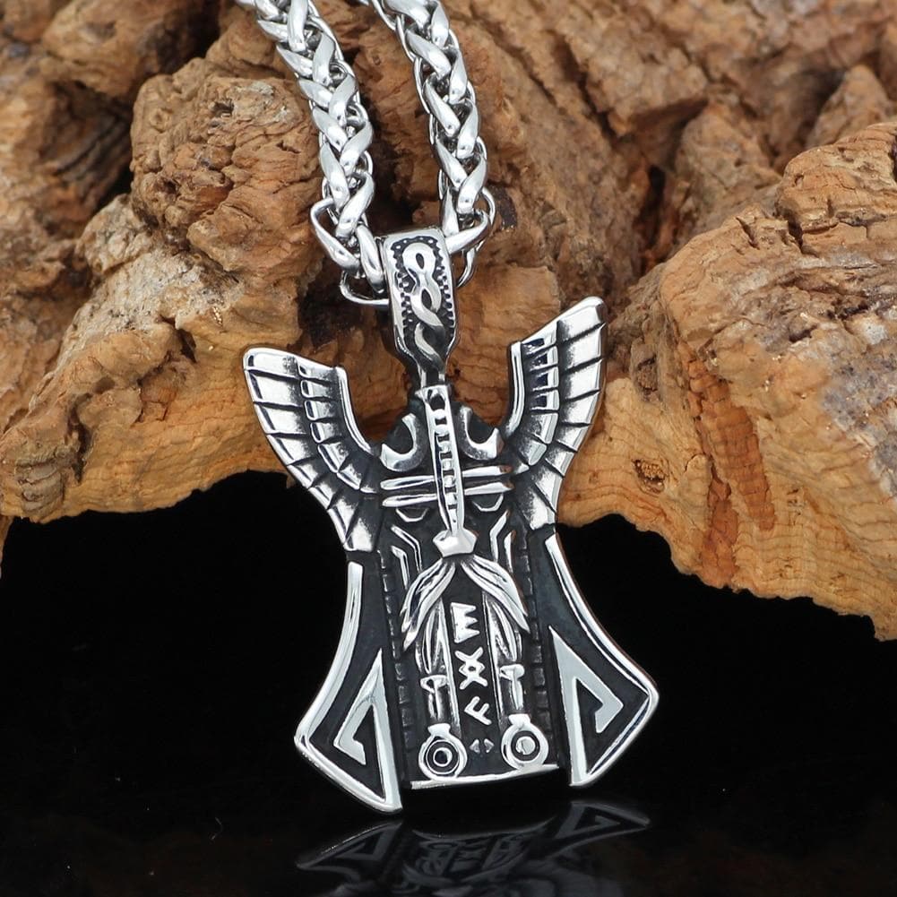Pendant Necklaces Stainless steel Nordic viking odin face amulet rune pendant necklace with Valknut gift bag