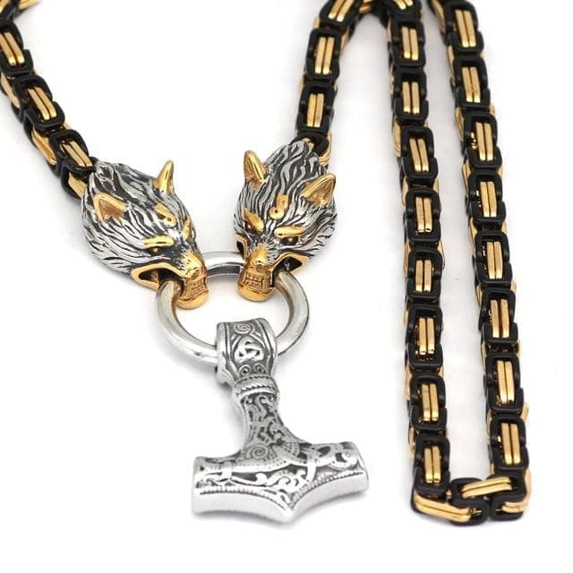 Pendant Necklaces Steel / 27.6" Viking Mjölnir Triquetra Wolves Stainless Steel Necklace Ancient Treasures Ancientreasures Viking Odin Thor Mjolnir Celtic Ancient Egypt Norse Norse Mythology