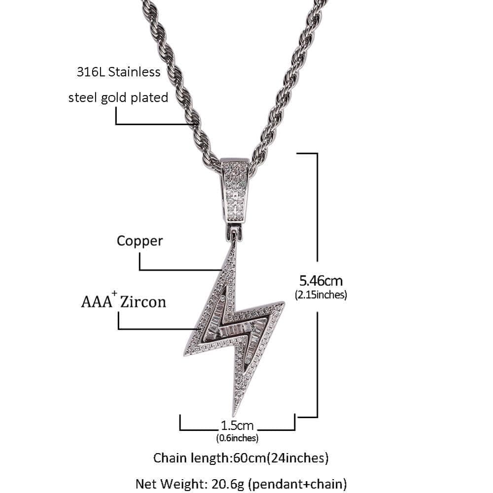 Pendant Necklaces THE BLING KING Custom Lightning Necklace Hip Hop Full Iced Out Cubic Zirconia gold sliver CZ Stone|Pendant Necklaces| Ancient Treasures Ancientreasures Viking Odin Thor Mjolnir Celtic Ancient Egypt Norse Norse Mythology