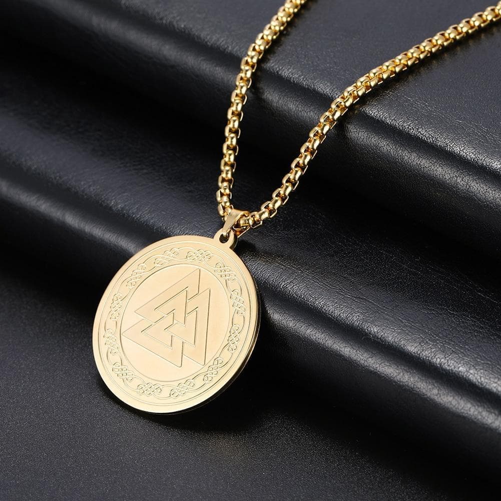 Pendant Necklaces Viking Irish Knot Valknut Necklace Stainless Steel Gold Color Statement Long Chain Pagan Amulet Necklaces Jewelry Gift for Men|Pendant Necklaces| Ancient Treasures Ancientreasures Viking Odin Thor Mjolnir Celtic Ancient Egypt Norse Norse Mythology