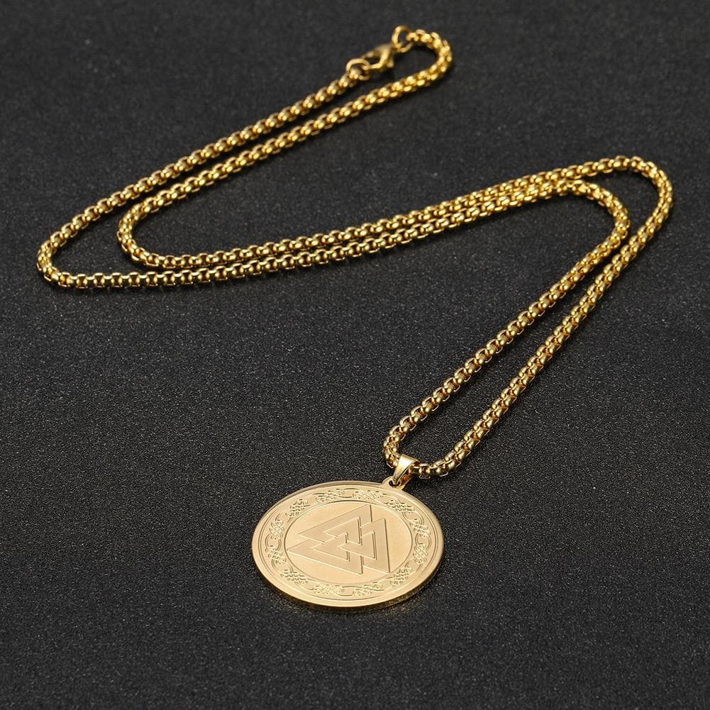Pendant Necklaces Viking Irish Knot Valknut Necklace Stainless Steel Gold Color Statement Long Chain Pagan Amulet Necklaces Jewelry Gift for Men|Pendant Necklaces| Ancient Treasures Ancientreasures Viking Odin Thor Mjolnir Celtic Ancient Egypt Norse Norse Mythology