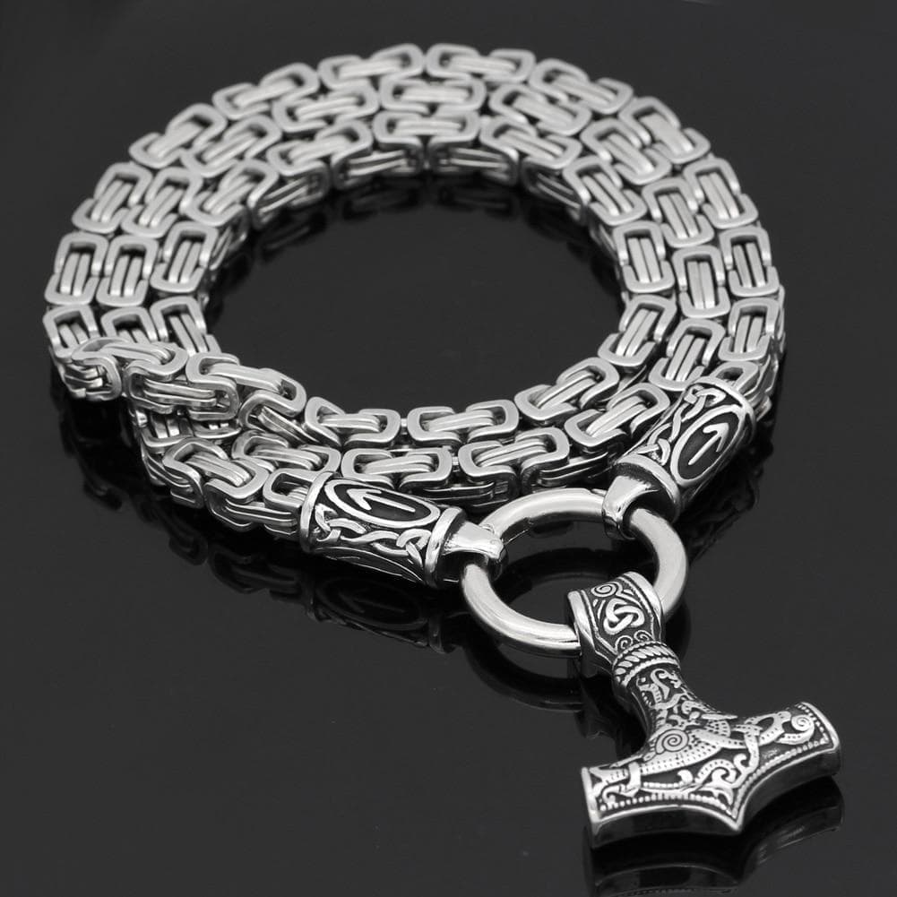 Pendant Necklaces Viking Mjolnir Teiwaz Stainless Steel King Chain Ancient Treasures Ancientreasures Viking Odin Thor Mjolnir Celtic Ancient Egypt Norse Norse Mythology