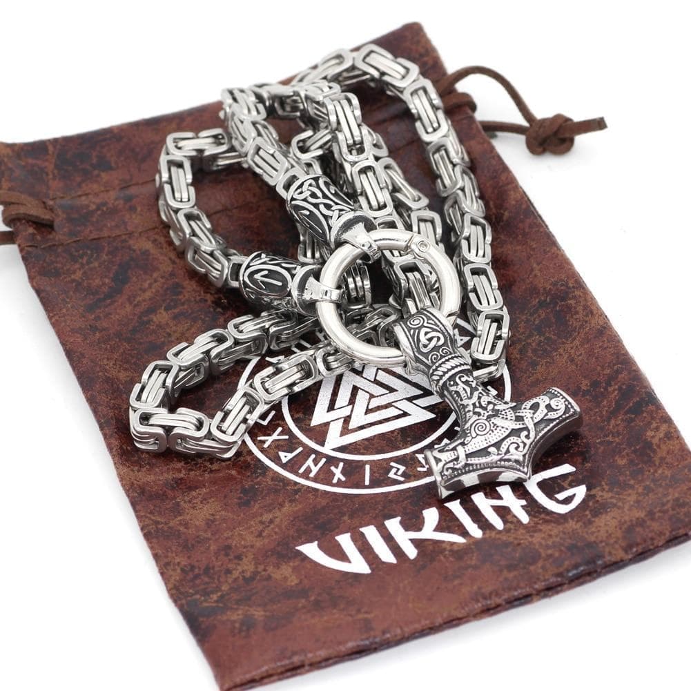 Pendant Necklaces Viking Mjolnir Teiwaz Stainless Steel King Chain Ancient Treasures Ancientreasures Viking Odin Thor Mjolnir Celtic Ancient Egypt Norse Norse Mythology