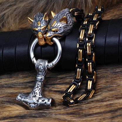 Pendant Necklaces Viking Mjölnir Triquetra Wolves Stainless Steel Necklace Ancient Treasures Ancientreasures Viking Odin Thor Mjolnir Celtic Ancient Egypt Norse Norse Mythology