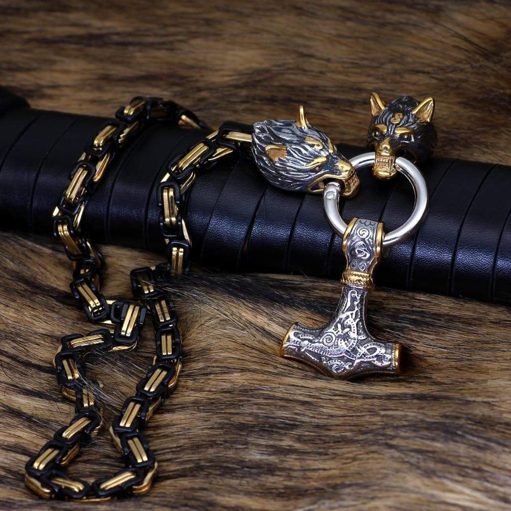 Pendant Necklaces Viking Mjölnir Triquetra Wolves Stainless Steel Necklace Ancient Treasures Ancientreasures Viking Odin Thor Mjolnir Celtic Ancient Egypt Norse Norse Mythology