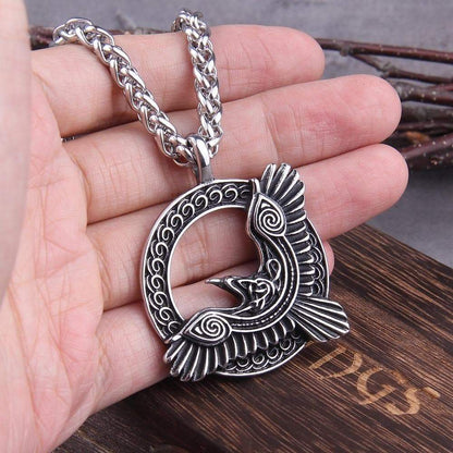 Pendant Necklaces Viking Ravens Huginn & Muninn Stainless Steel Necklace Ancient Treasures Ancientreasures Viking Odin Thor Mjolnir Celtic Ancient Egypt Norse Norse Mythology