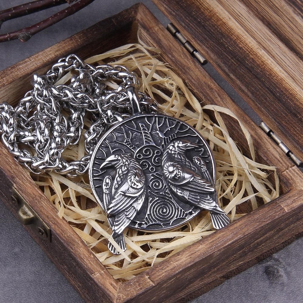 Pendant Necklaces Viking Ravens & Tree of Life Stainless Steel Necklace Ancient Treasures Ancientreasures Viking Odin Thor Mjolnir Celtic Ancient Egypt Norse Norse Mythology