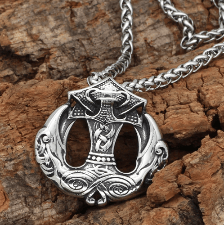 Pendant Necklaces Vikings Raven Mjolnir Pendant Necklace Ancient Treasures Ancientreasures Viking Odin Thor Mjolnir Celtic Ancient Egypt Norse Norse Mythology