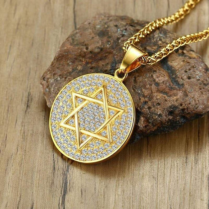 Pendant Necklaces Vnox Mens Star of David Necklace Shiny CZ Stone Round Pendant Statement Male Collar Free Chain 24"|Pendant Necklaces| Ancient Treasures Ancientreasures Viking Odin Thor Mjolnir Celtic Ancient Egypt Norse Norse Mythology