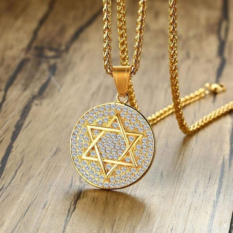 Pendant Necklaces Vnox Mens Star of David Necklace Shiny CZ Stone Round Pendant Statement Male Collar Free Chain 24"|Pendant Necklaces| Ancient Treasures Ancientreasures Viking Odin Thor Mjolnir Celtic Ancient Egypt Norse Norse Mythology