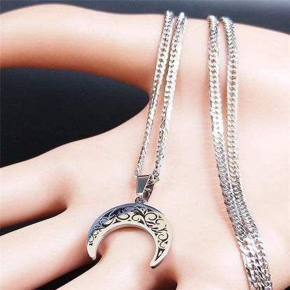 Pendant Necklaces Wiccan Crescent Moon Stainless Steel Pendant Necklace Ancient Treasures Ancientreasures Viking Odin Thor Mjolnir Celtic Ancient Egypt Norse Norse Mythology