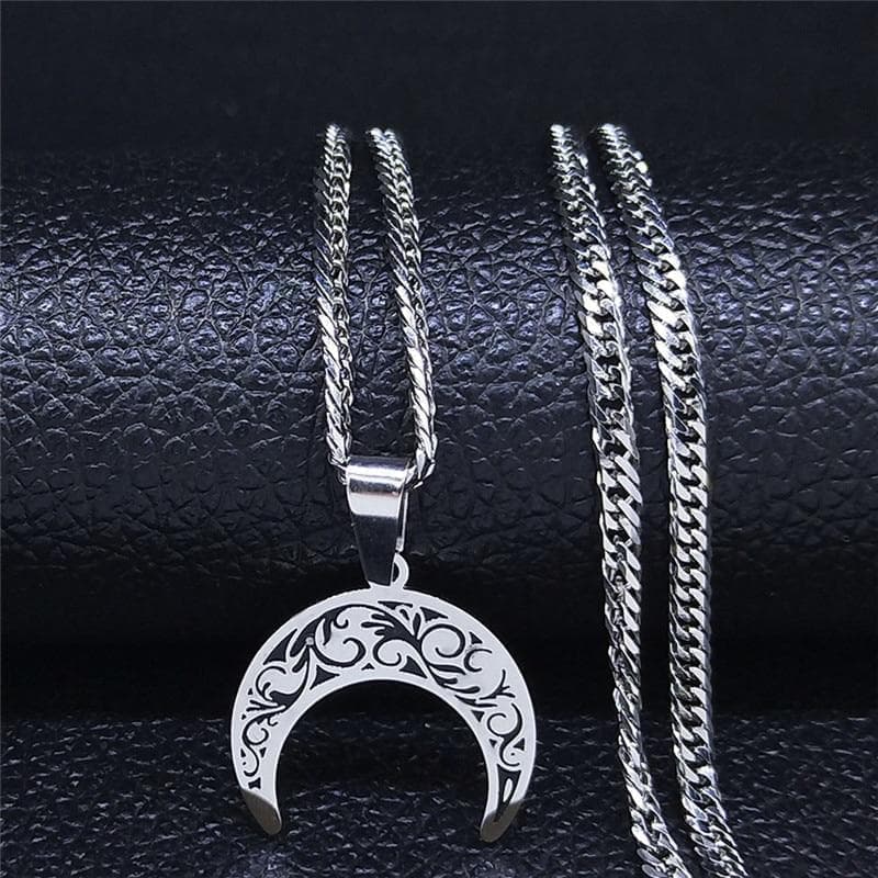 Pendant Necklaces Wiccan Crescent Moon Stainless Steel Pendant Necklace Ancient Treasures Ancientreasures Viking Odin Thor Mjolnir Celtic Ancient Egypt Norse Norse Mythology