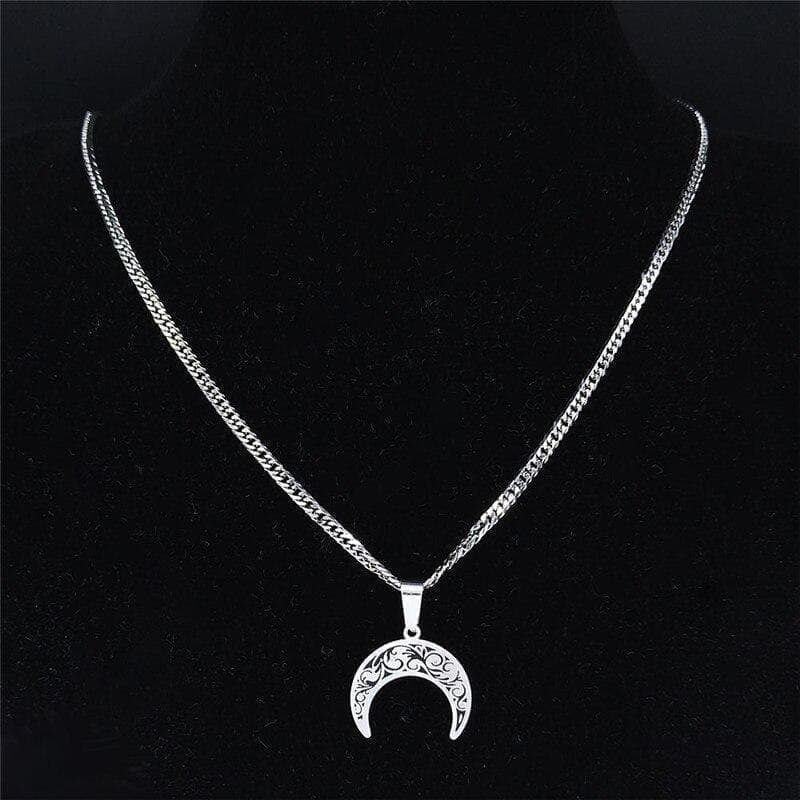 Pendant Necklaces Wiccan Crescent Moon Stainless Steel Pendant Necklace Ancient Treasures Ancientreasures Viking Odin Thor Mjolnir Celtic Ancient Egypt Norse Norse Mythology