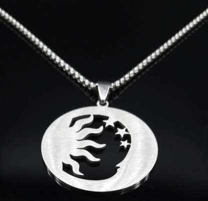 Pendant Necklaces Wiccan Crescent Moon Sun Stainless Steel Necklace Ancient Treasures Ancientreasures Viking Odin Thor Mjolnir Celtic Ancient Egypt Norse Norse Mythology